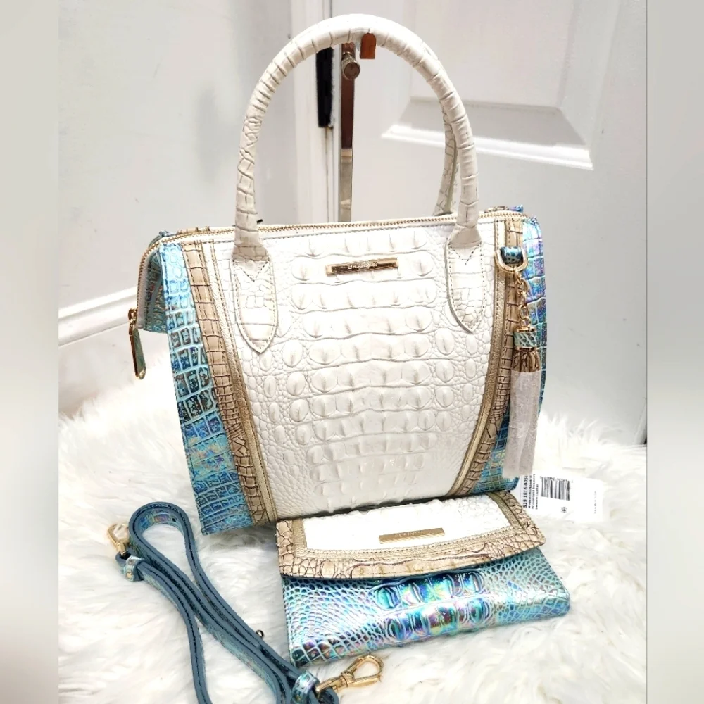 💙▪️BRAHMIN▪️ Small Caroline Wonderland Swanston Genuine Leather Bag And Wallet
